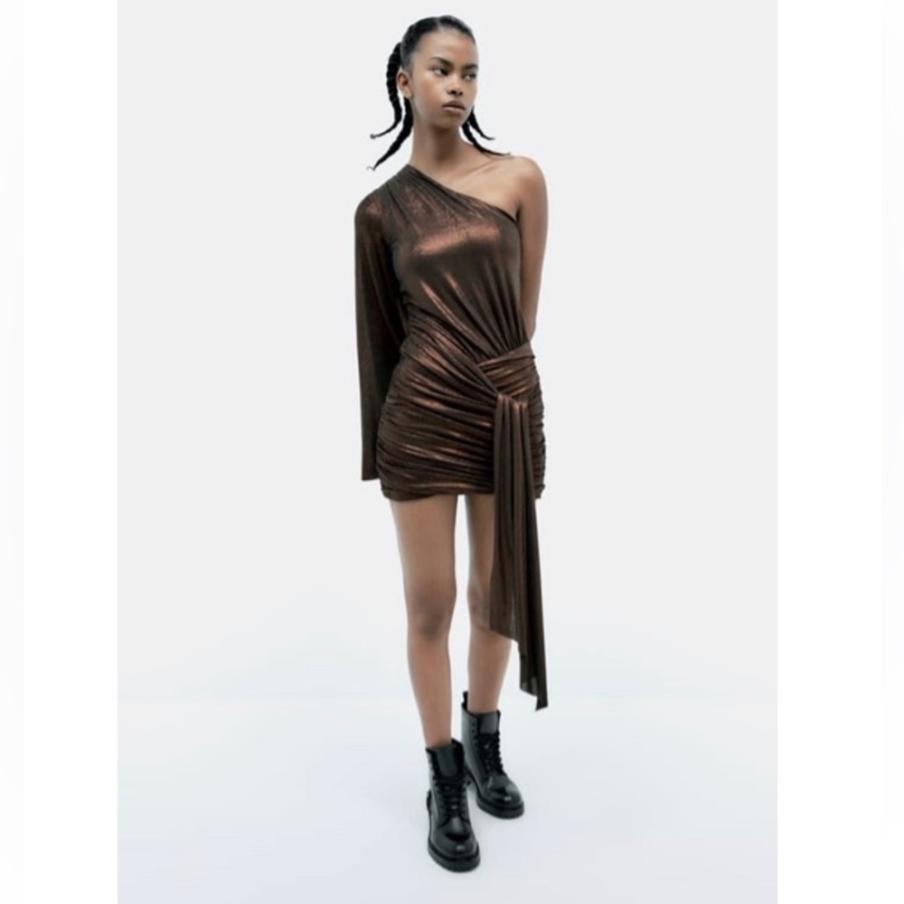 ZARA Asymetrical Shiny Brown dress